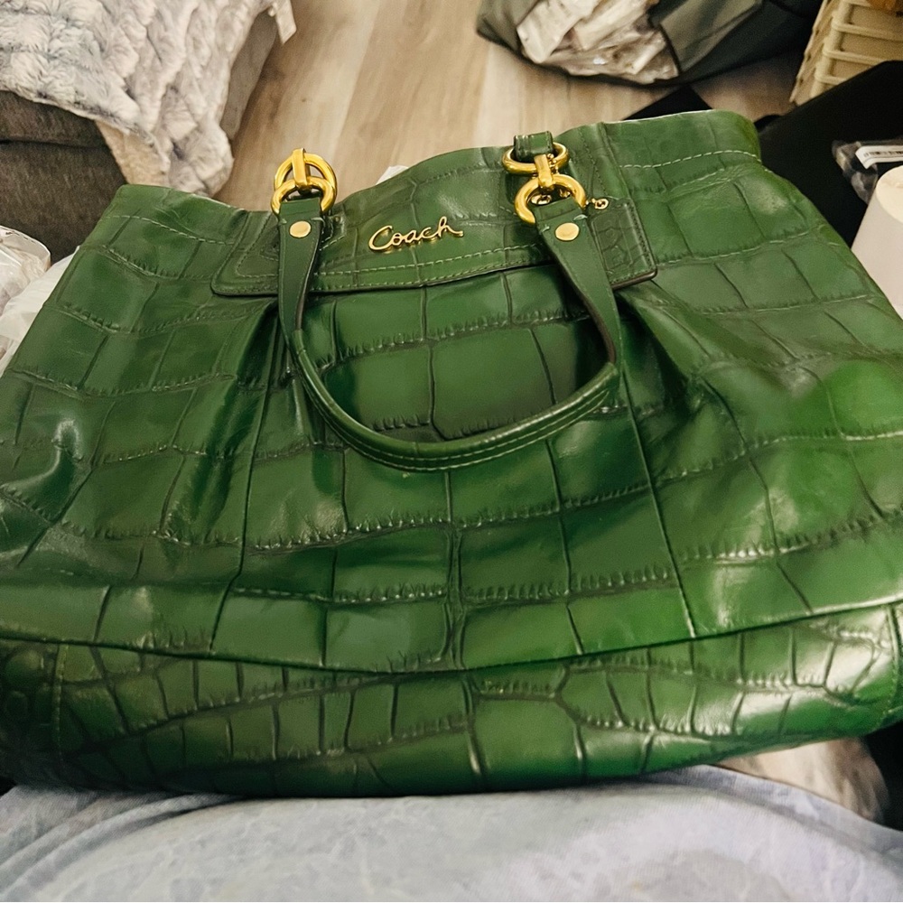 Coach Green Crocodile Embossed Shoulder Bag